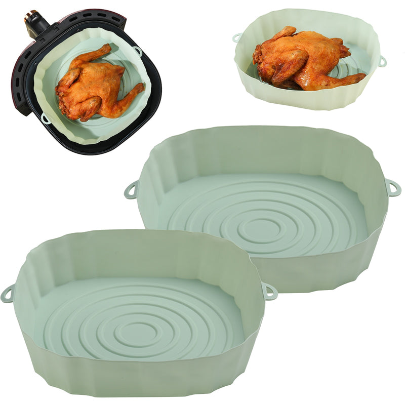 2PCs Air Fryer Pot Silicone Tray Fried Pizza Chicken Basket Mat Base Oven Baking Pot Round Replacemen Grill Pan Accessories Ja Inovei