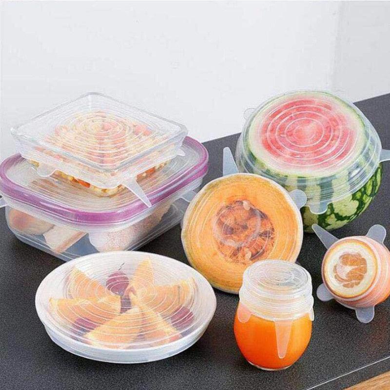 6Pcs Food Silicone Cover Fresh-keeping Dish Stretchy Lid Cap Reusable Wrap Organization Storage Tool Kitchen Accessories Ja Inovei